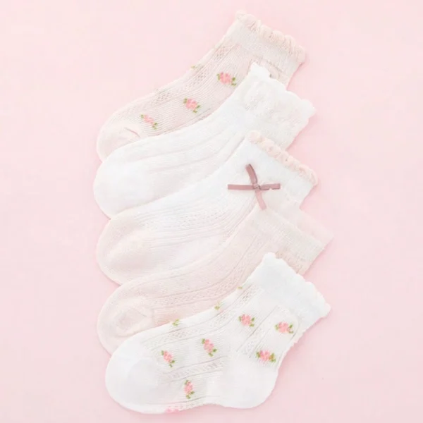 5 Pares de calcetines casuales nuevos con ribete de encaje para niñas