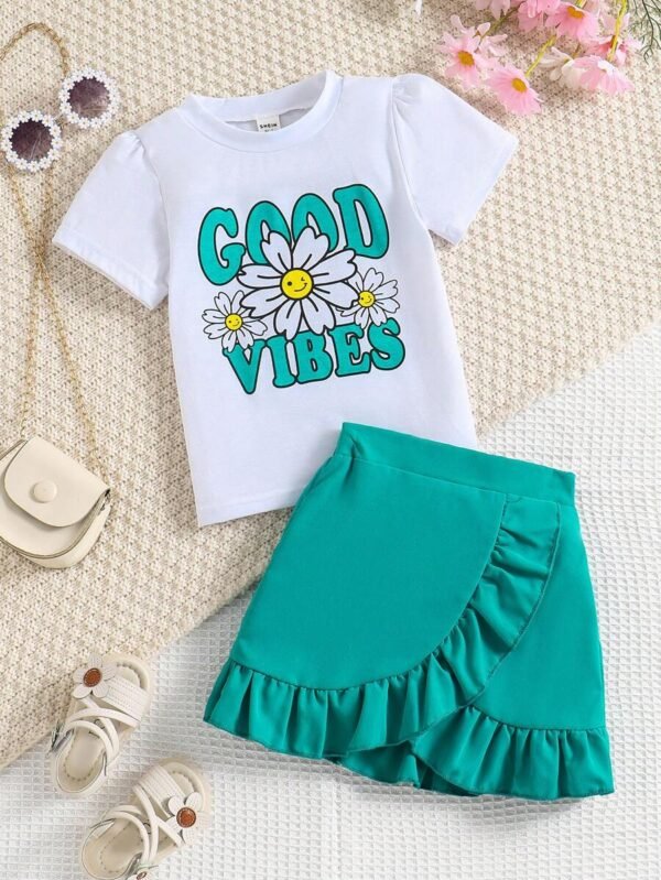 Conjunto de camiseta y falda casual para niña