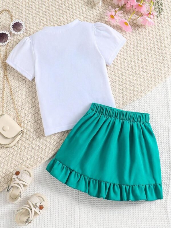 Conjunto de camiseta y falda casual para niña - Imagen 3