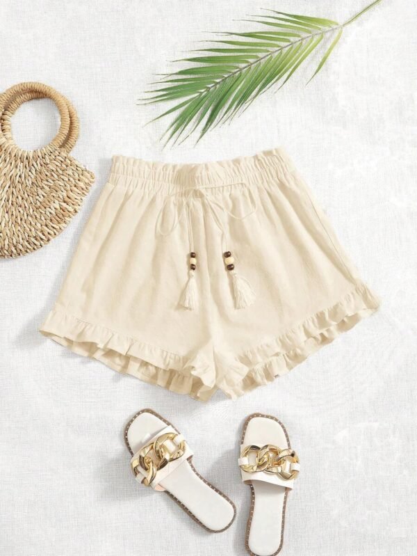 Shorts sueltos para mujer con borde de volantes