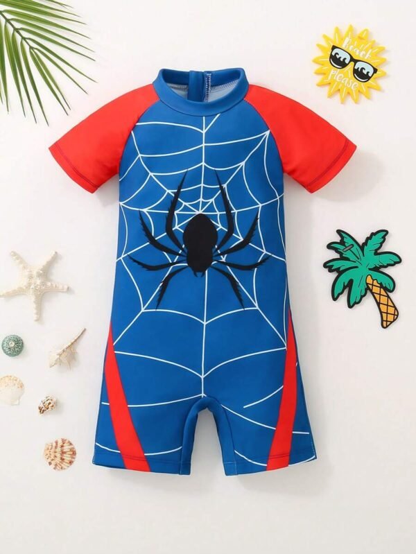 Traje de baño de una pieza para niño con diseño de contraste de color - Imagen 3