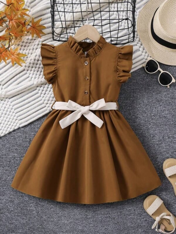 Vestido casual con decoración de volantes y lazo para niñas