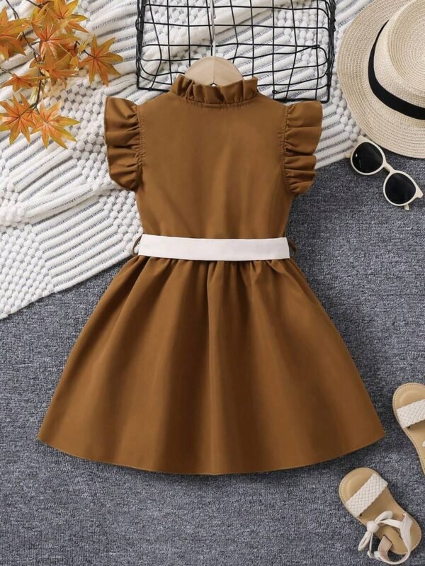 Vestido casual con decoración de volantes y lazo para niñas - Imagen 3