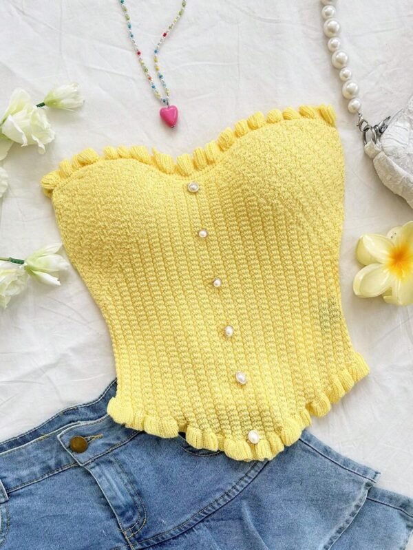 Top unicolor con ruedo con volantes para mujer