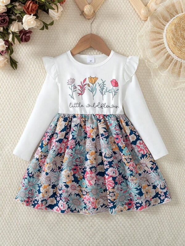 Vestido de niña con estampado floral de parches