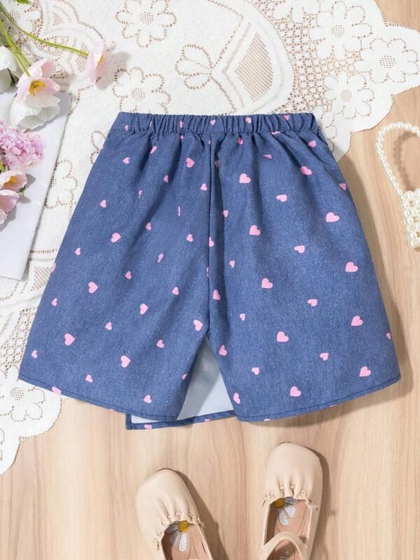 Shorts de falda con estampado de corazones para niñas - Imagen 3