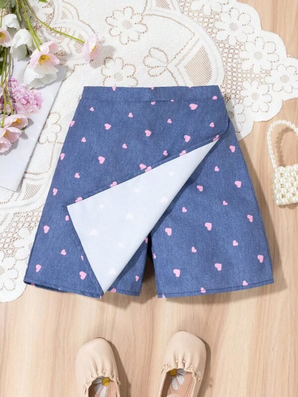 Shorts de falda con estampado de corazones para niñas - Imagen 2