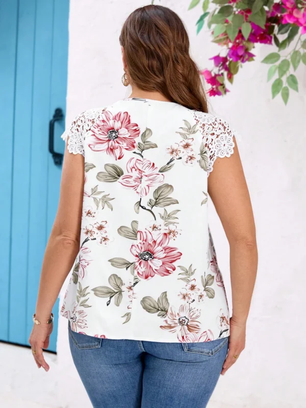 Blusa de mujer con estampado romántico de encaje y parches - Imagen 2