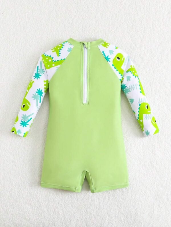Traje de baño de una pieza de manga larga con estampado floral verde - Imagen 2
