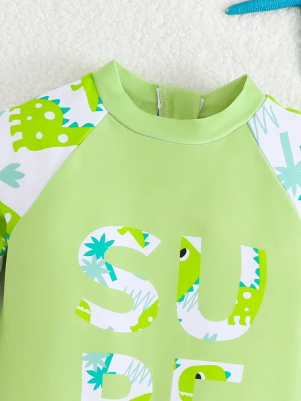 Traje de baño de una pieza de manga larga con estampado floral verde - Imagen 3
