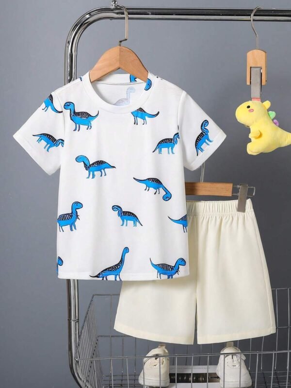Set de 2 piezas para niño pequeño con camiseta de manga corta de cuello redondo