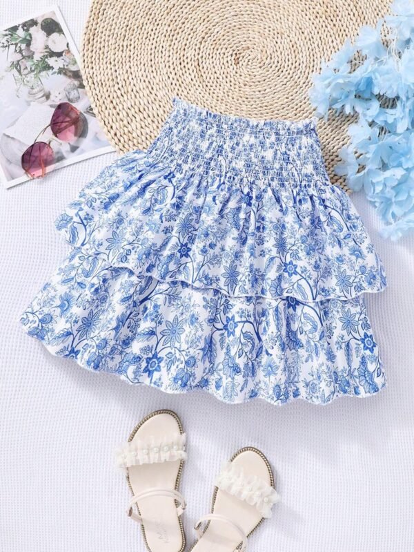 Falda corta fluida con diseño floral estilo vacaciones - Imagen 3