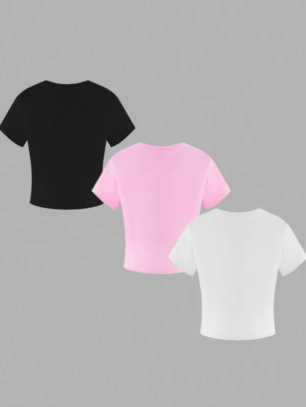 Blusas de verano para adolescentes color rosa/blanco/negro con estampado - Imagen 3