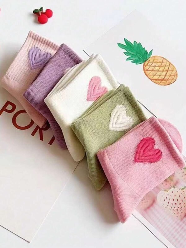 4 pares de calcetines de alta elasticidad con diseño de corazón para niñas - Imagen 2
