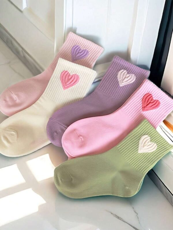 4 pares de calcetines de alta elasticidad con diseño de corazón para niñas
