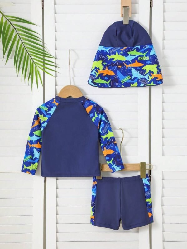 Conjunto de 2 piezas con pantalones de baño de manga larga y estampado de tiburón - Imagen 2