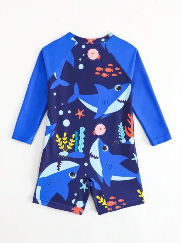 Traje de baño de una pieza para bebé con cremallera, estampado de tiburón con diseño - Imagen 2
