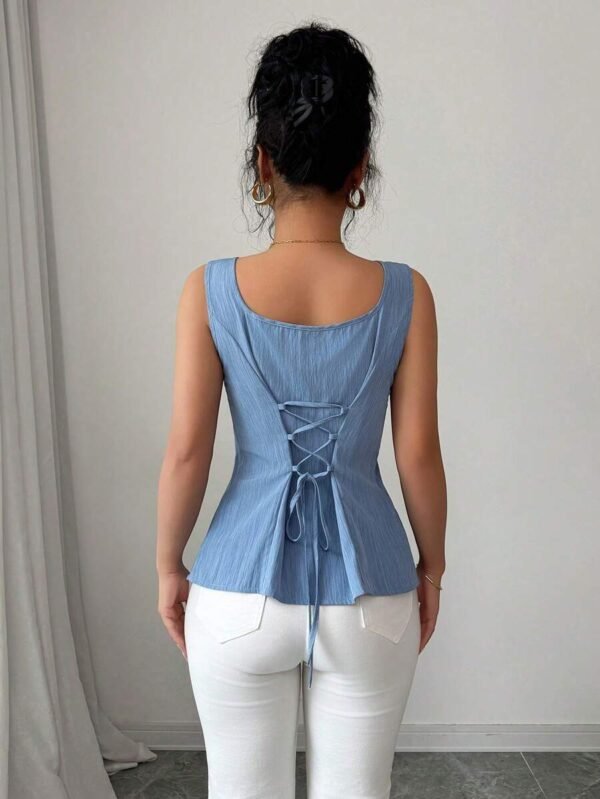 Blusa elegante de moda vintage con cuello cuadrado - Imagen 3