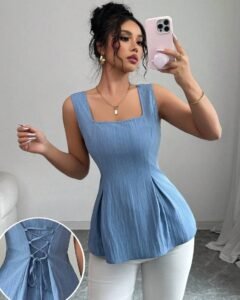 Blusa elegante de moda vintage con cuello cuadrado