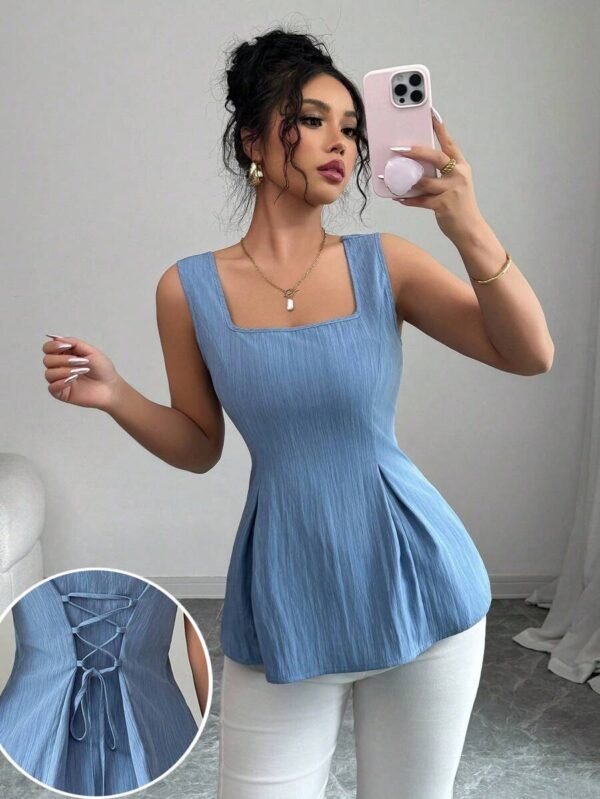 Blusa elegante de moda vintage con cuello cuadrado