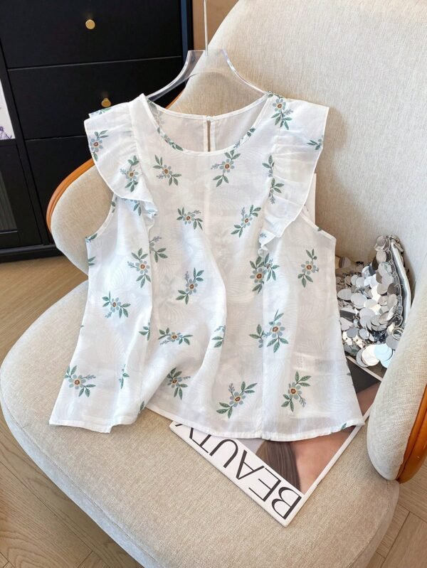 Blusa de manga corta con estampado colorido bordado