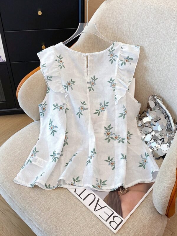 Blusa de manga corta con estampado colorido bordado - Imagen 2