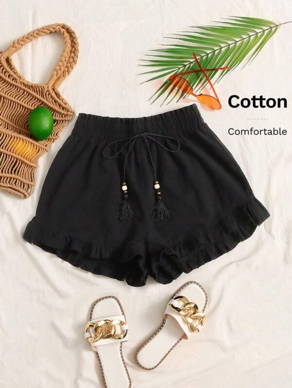 Shorts con fleco con cordón de cintura con volante