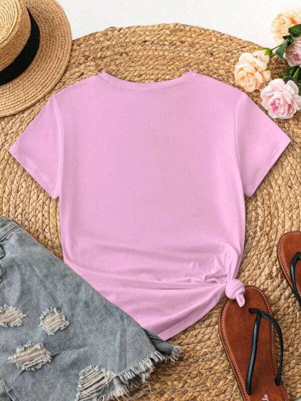Camiseta de manga corta y cuello redondo casual para mujer - Imagen 3