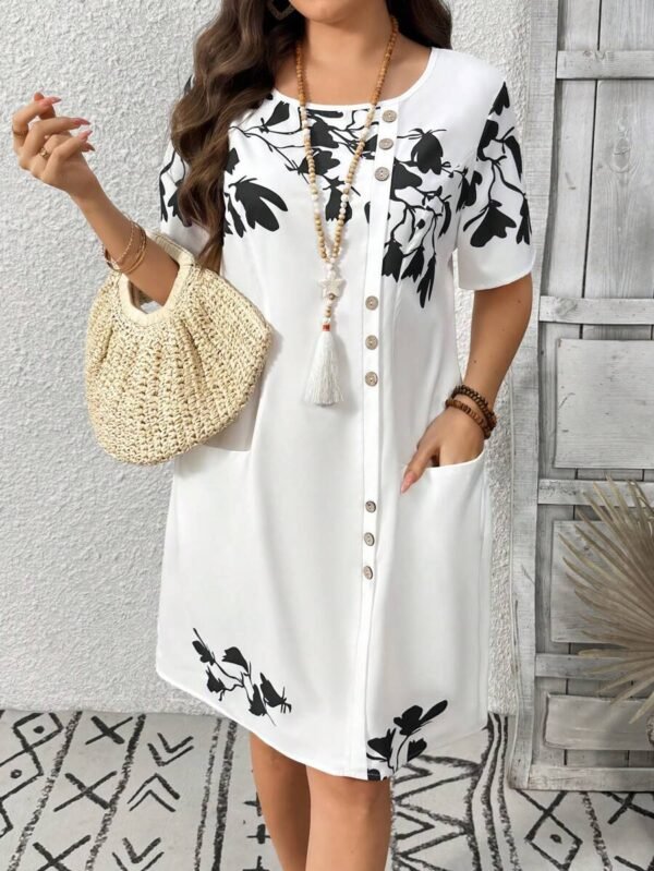 Vestido informal con botones y bolsillos con bordado - Imagen 2