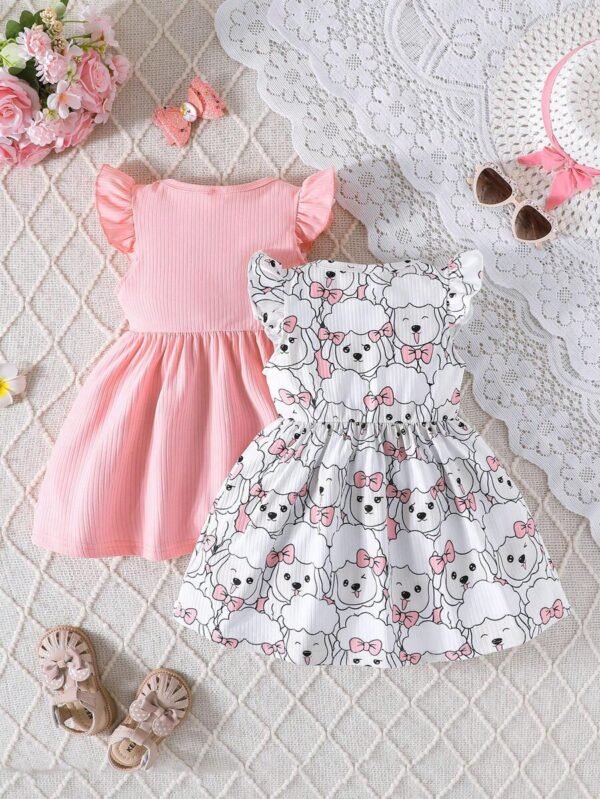 Vestidos con mangas cortas y cuello redondo para niñas bebés - Imagen 4