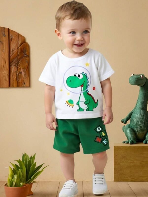 Conjunto de 2 piezas de camiseta y short con estampado de dinosaurio para niño bebé - Imagen 3