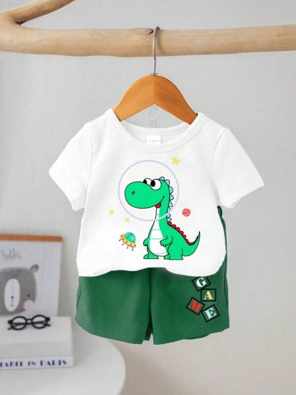 Conjunto de 2 piezas de camiseta y short con estampado de dinosaurio para niño bebé