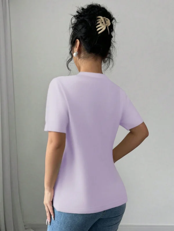 Blusa elegante de mujer de manga corta con decoración de perlas - Imagen 3
