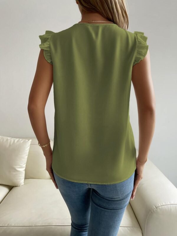 Blusa panel con encaje de manga con volante - Imagen 3