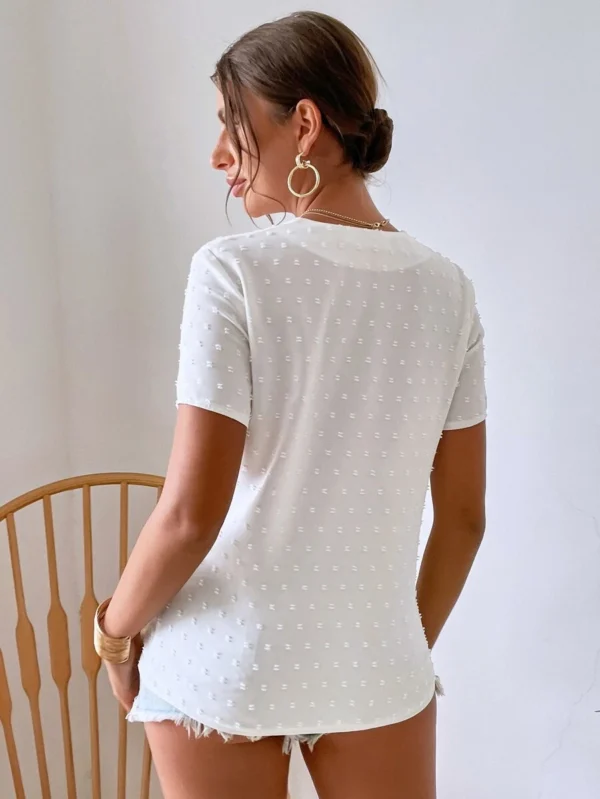 Blusa de mujer con Top con acabado de puntitos suizos y dobladillo festoneado - Imagen 3