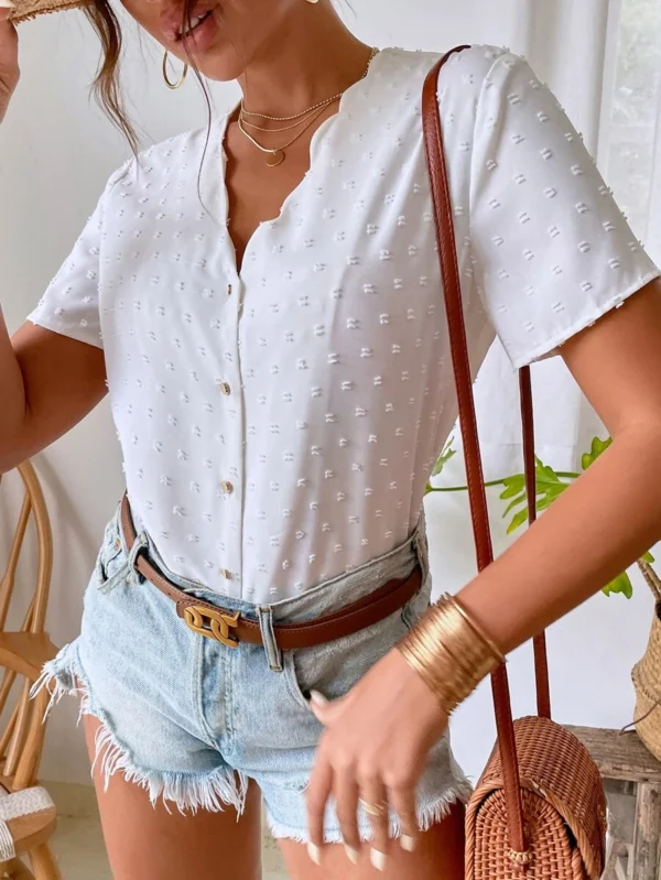 Blusa de mujer con Top con acabado de puntitos suizos y dobladillo festoneado - Imagen 2