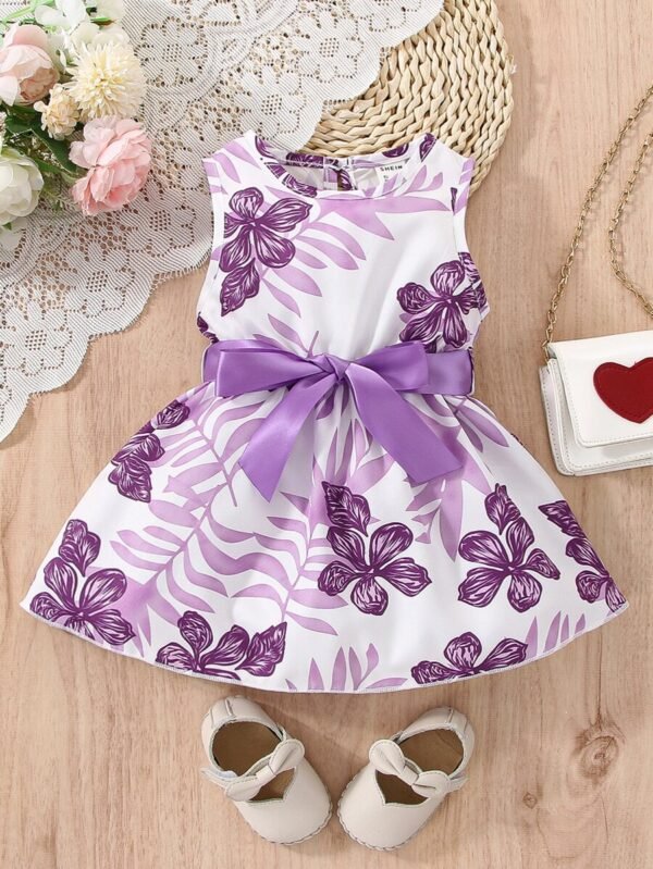 Vestido Para Bebé Niña Con Cinturón Y Diseño De Impresión