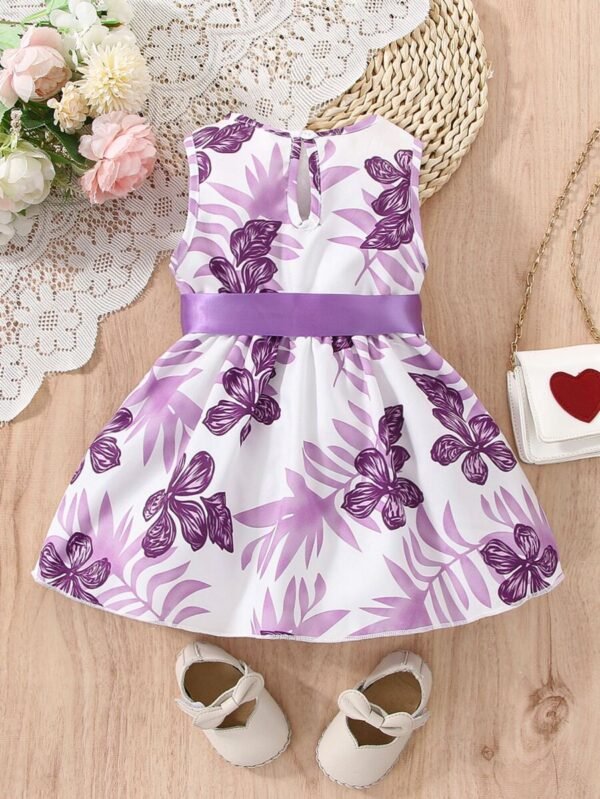 Vestido Para Bebé Niña Con Cinturón Y Diseño De Impresión - Imagen 3