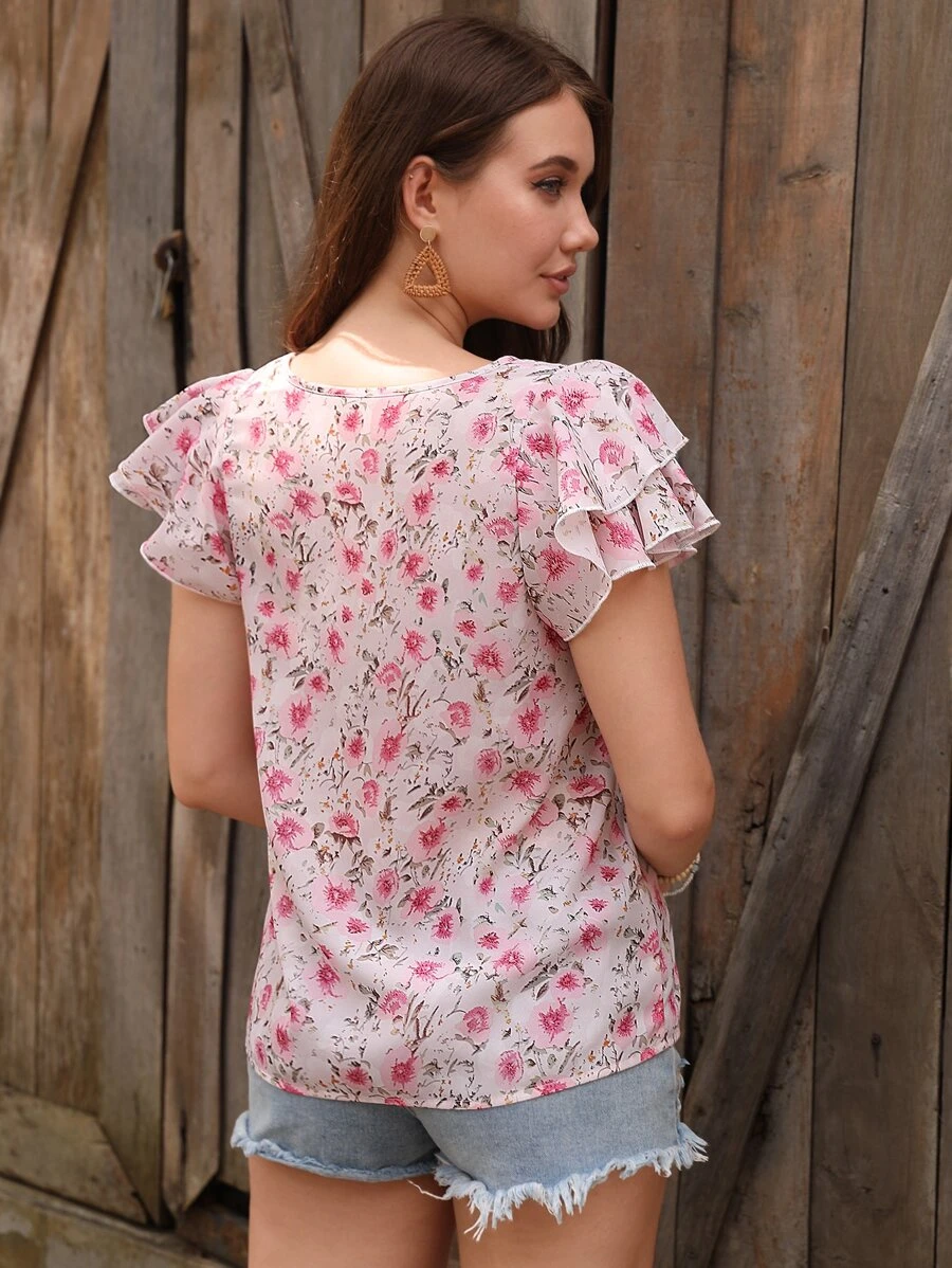 Blusa con estampado floral de manga mariposa - Imagen 3