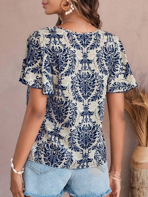 Blusa De Cuello Redondo Con Mangas De Vuelo - Imagen 3