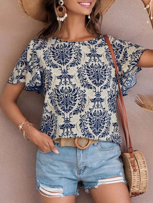 Blusa De Cuello Redondo Con Mangas De Vuelo - Imagen 2