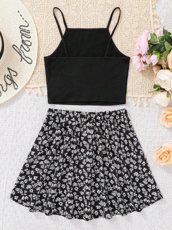 Top De Punto Jacquard De Color Sólido Y Falda Con Estampado Floral - Imagen 3
