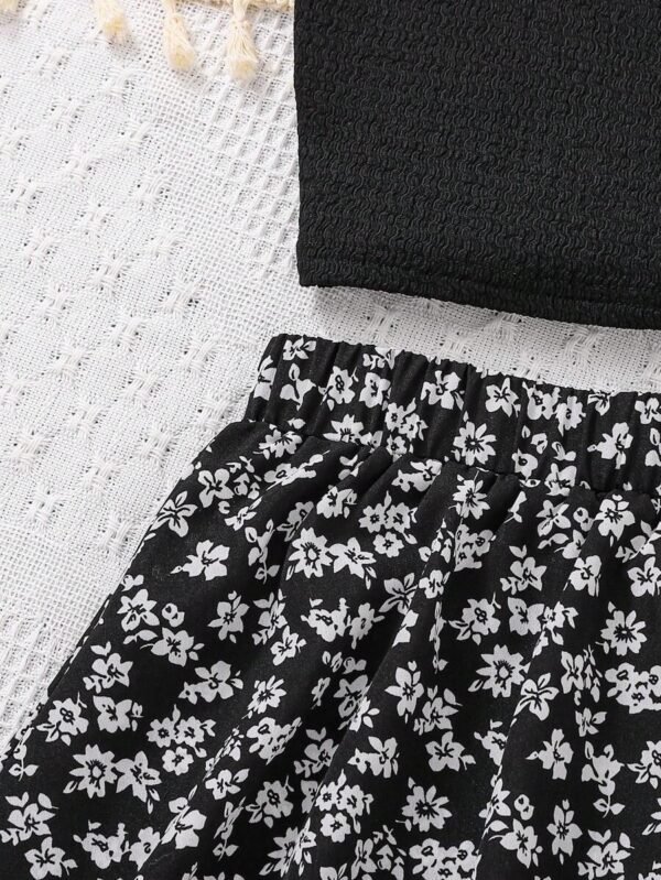 Top De Punto Jacquard De Color Sólido Y Falda Con Estampado Floral - Imagen 2