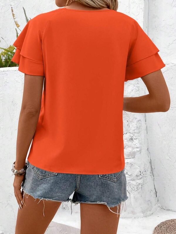 Blusa casual de cuello redondo, manga de loto - Imagen 3