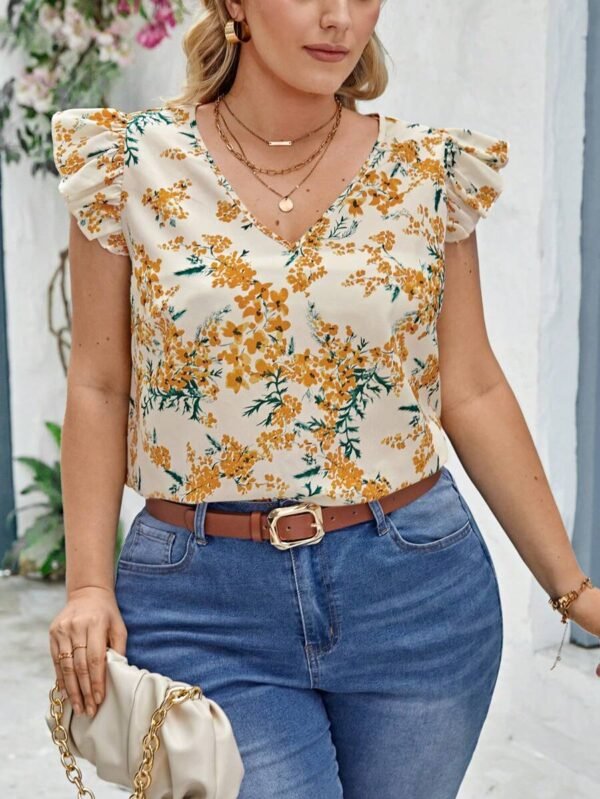 Blusa tejida de manga corta con estampado floral - Imagen 3