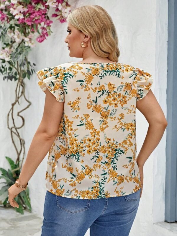 Blusa tejida de manga corta con estampado floral - Imagen 2