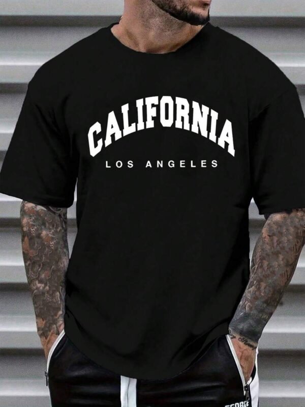 Camiseta con letra impresa cuello redondo para hombre