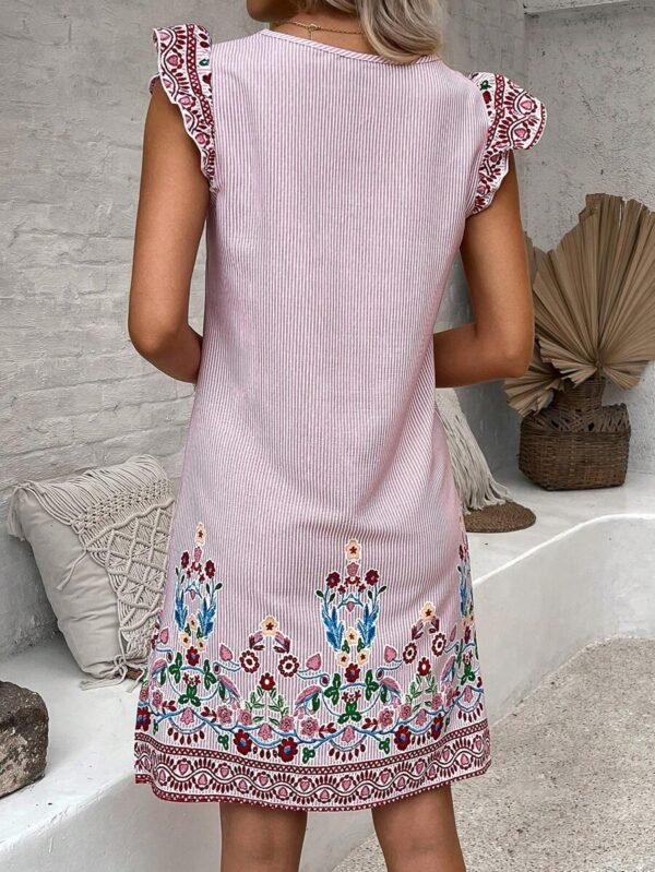 Vestido de gasa de mangas acampanadas con estampado para mujeres - Imagen 3