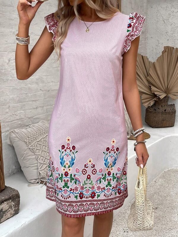 Vestido de gasa de mangas acampanadas con estampado para mujeres - Imagen 2