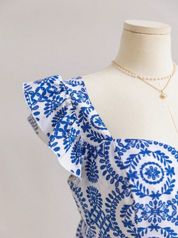 Blusa casual de vacaciones para mujer talla grande con estampado floral - Imagen 3